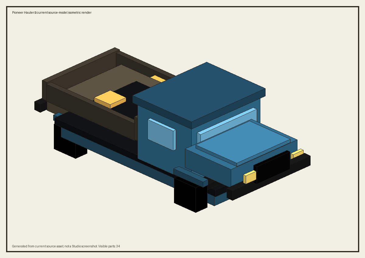 Current Pioneer Hauler source render — isometric